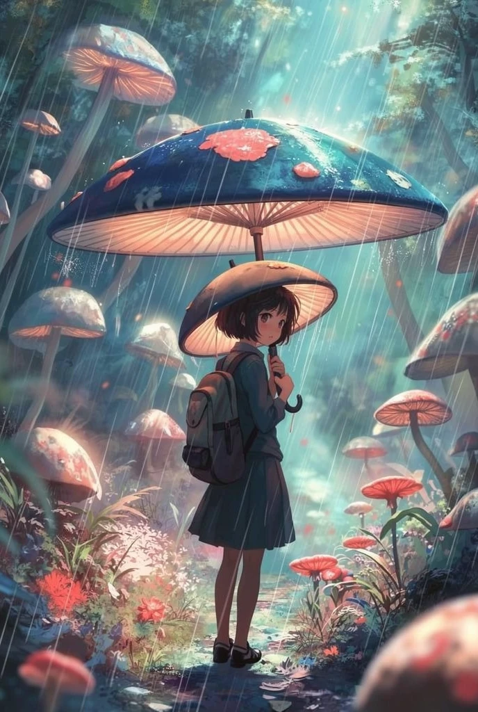 Woman holding an umbrella sideways against the strong wind