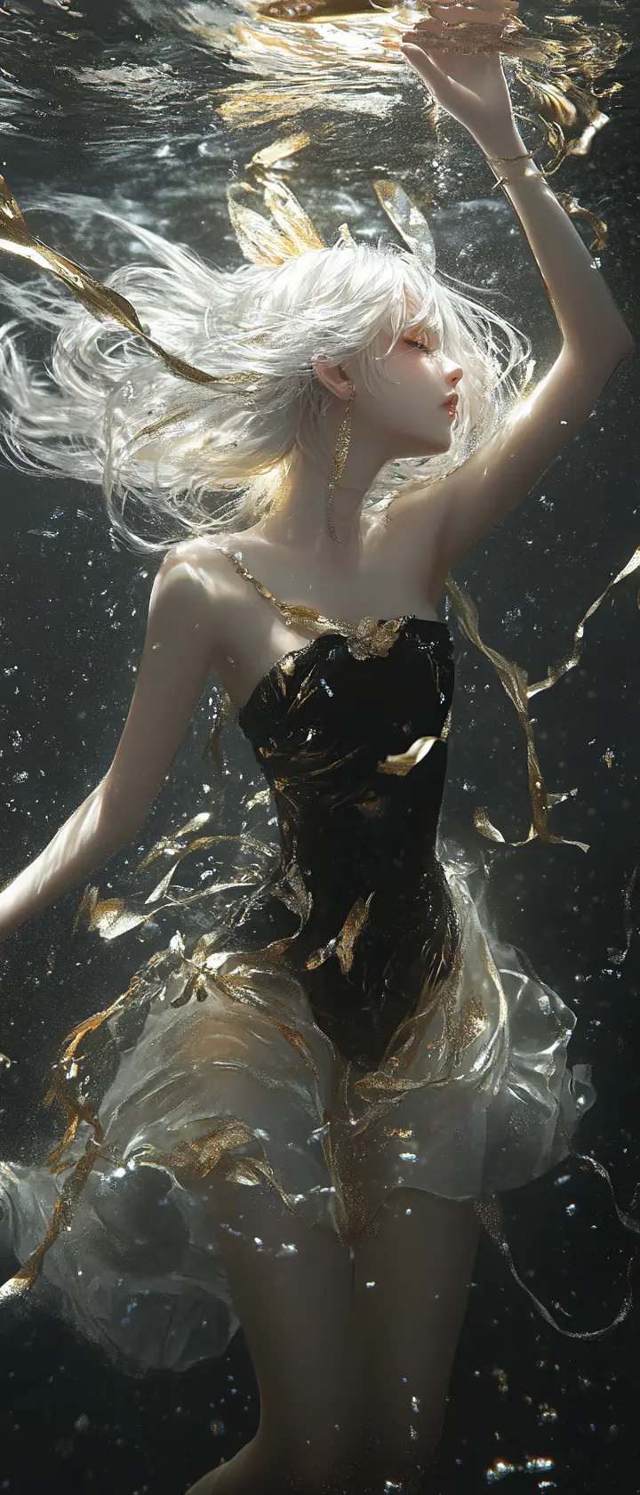 Ethereal girl dancing in a dark fantasy atmosphere