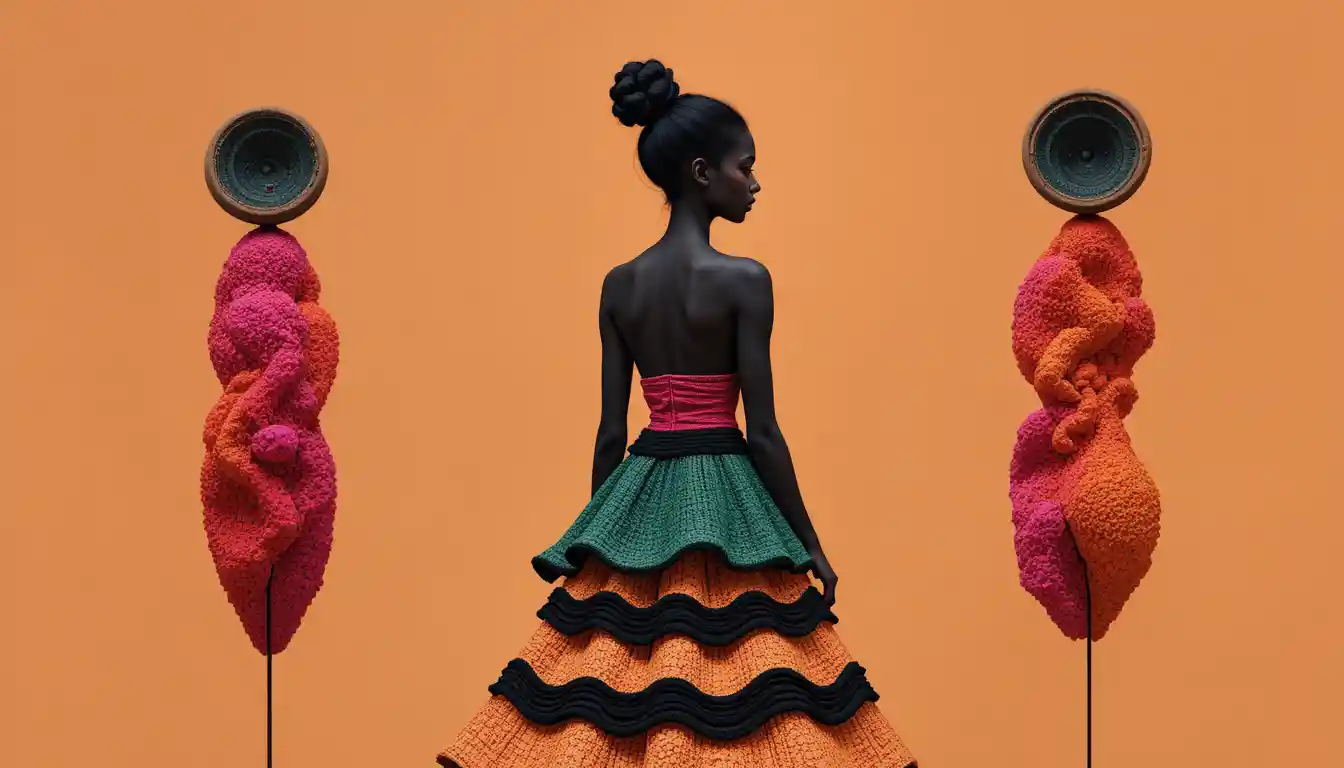 Abstract female silhouette on warm orange textured background