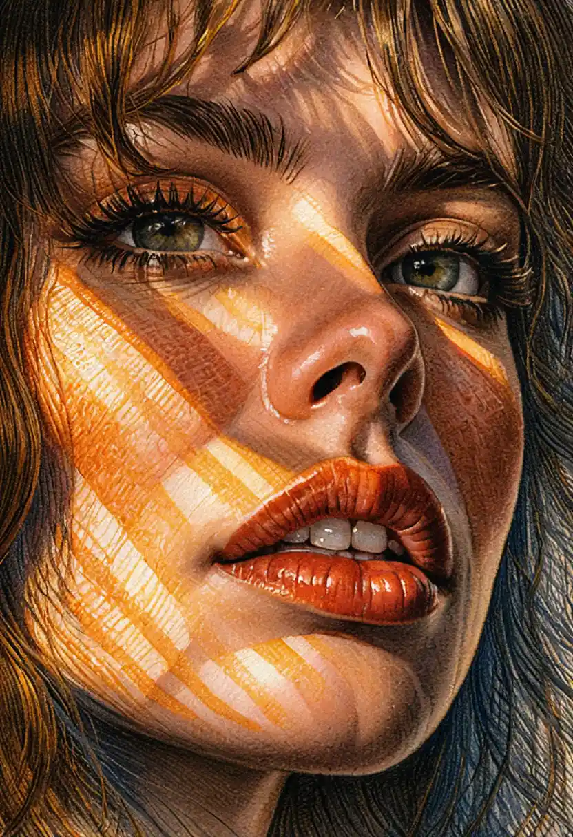 Extreme close up portrait of woman in striped shadows
