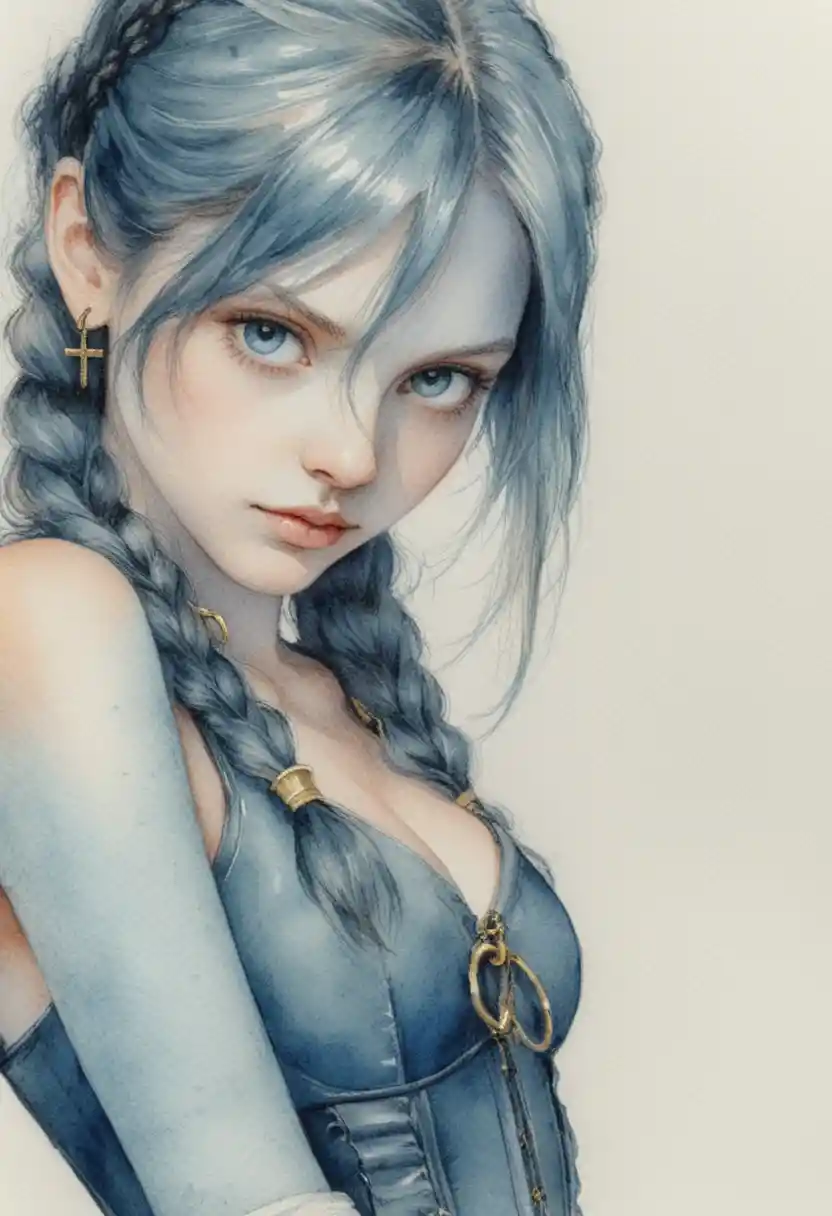 Anime girl in corset looking back over her shoulder