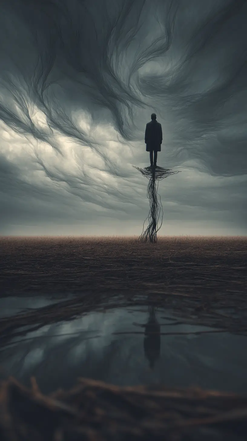 Tormented figure seeking release from inner darkness