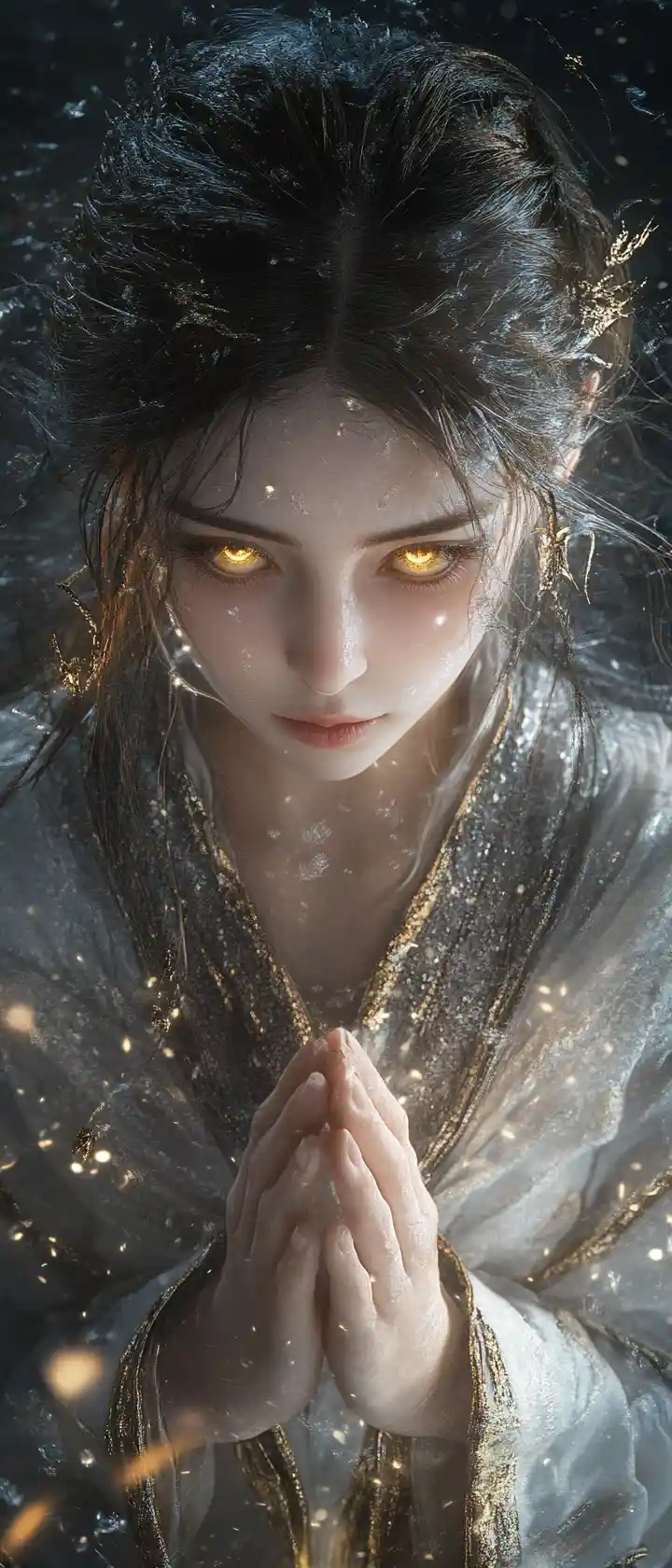 Melancholic Girl With Golden Eyes In Dark Fantasy Aura
