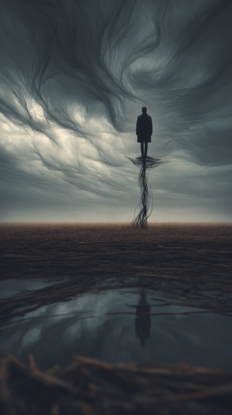 Tormented figure seeking release from inner darkness