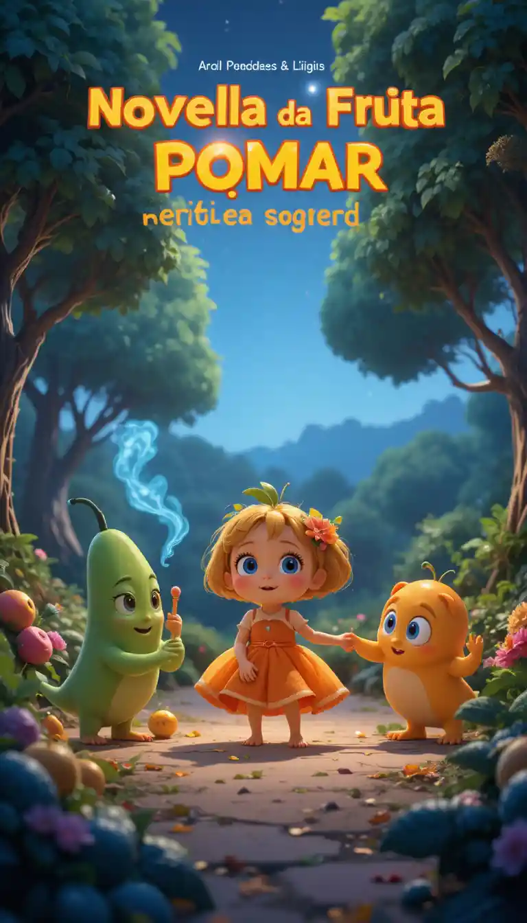 Brave orange fruit in a colorful magic orchard square