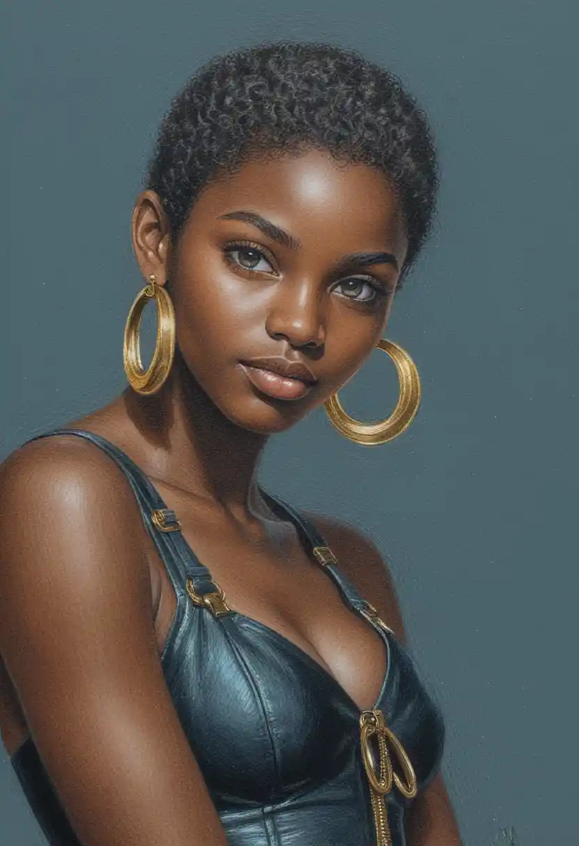 Confident black girl portrait with green eyes and afro