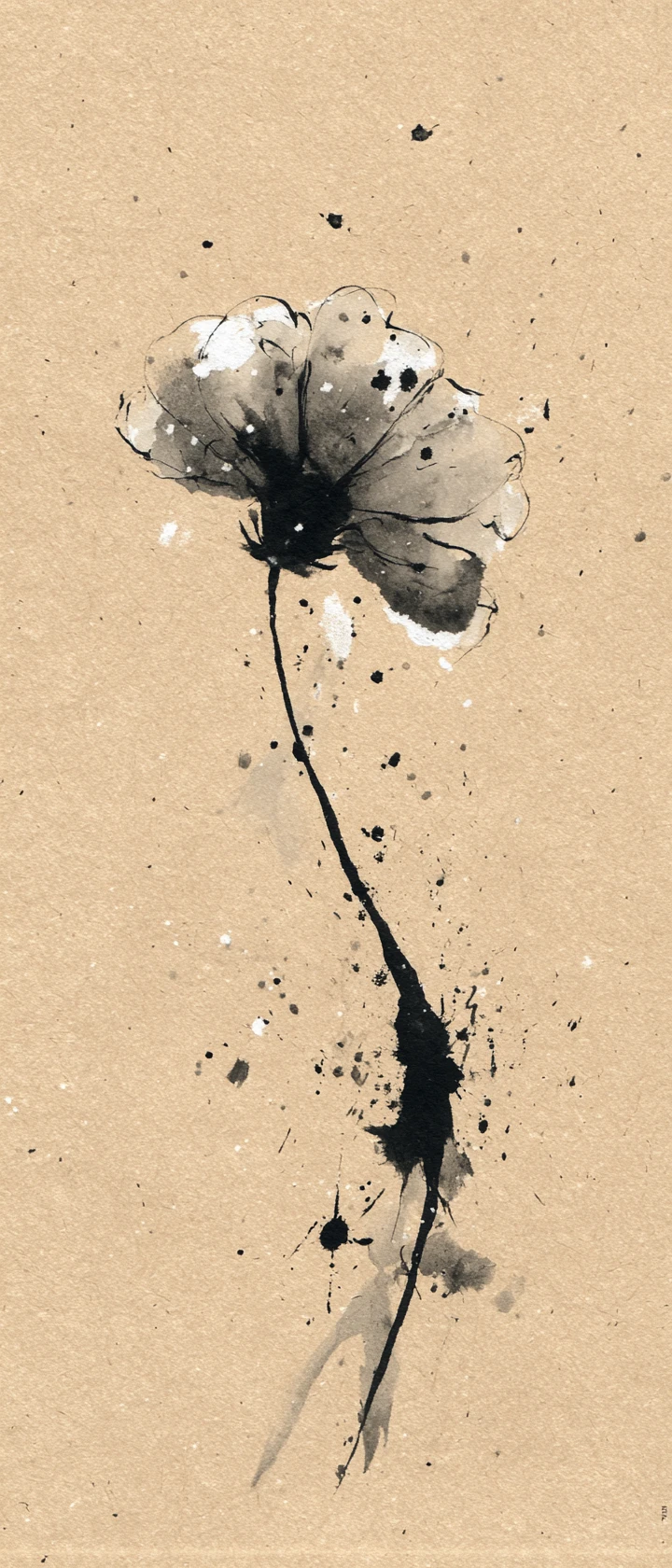 Minimal ink flower with expressive brush strokes and face