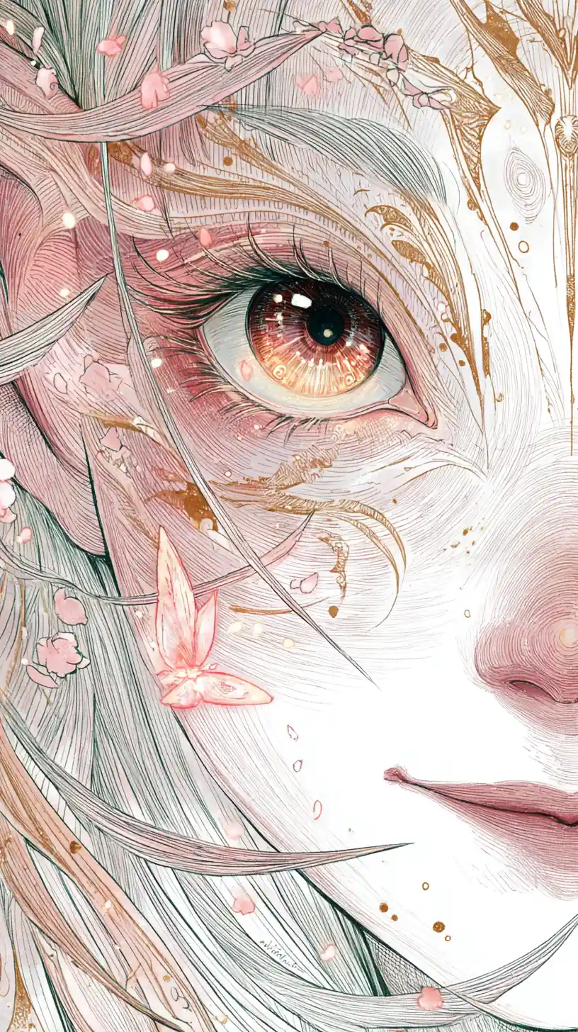 Baby tengu close up in ethereal watercolor ink portrait