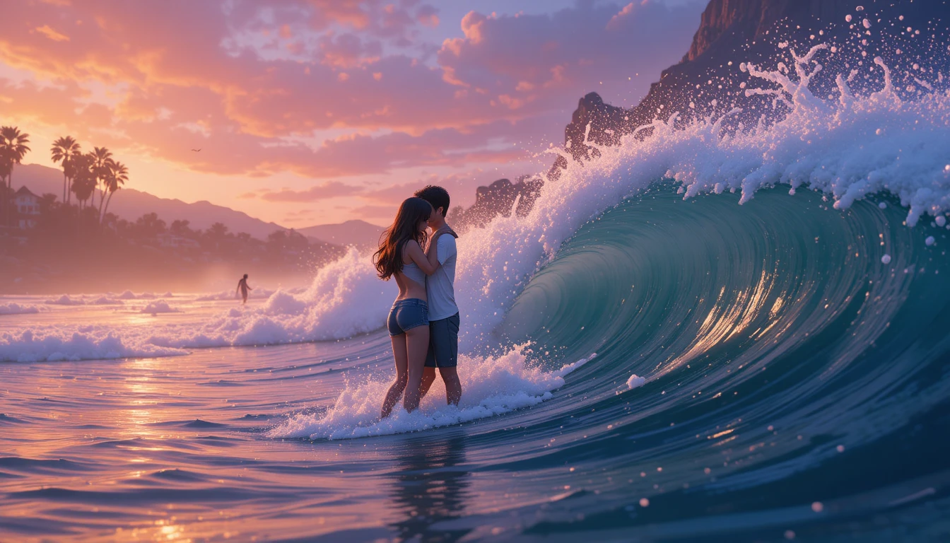 Teen couple share a tender moment together on the beach