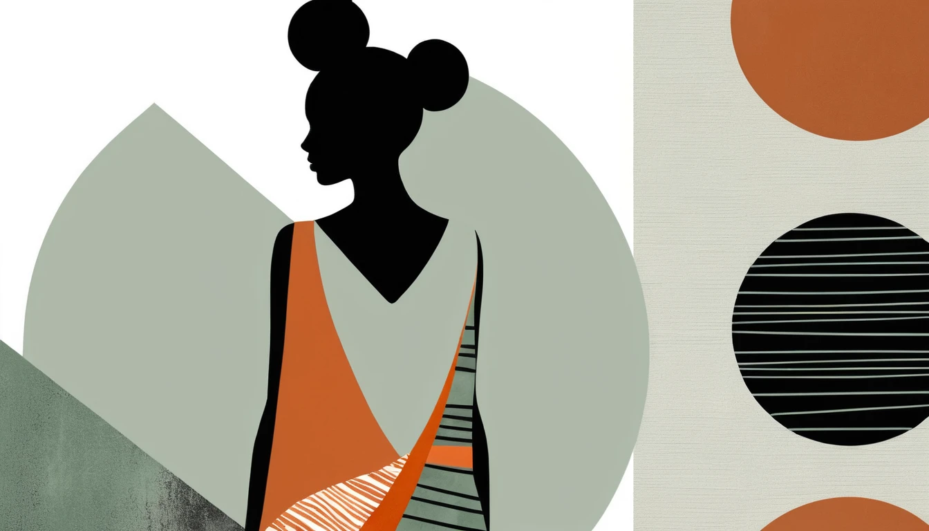 Abstract woman silhouette in layered tribal style dress