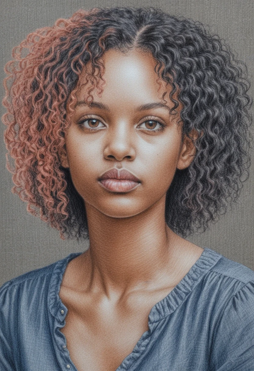 Hyperreal colored pencil portrait of a young black woman