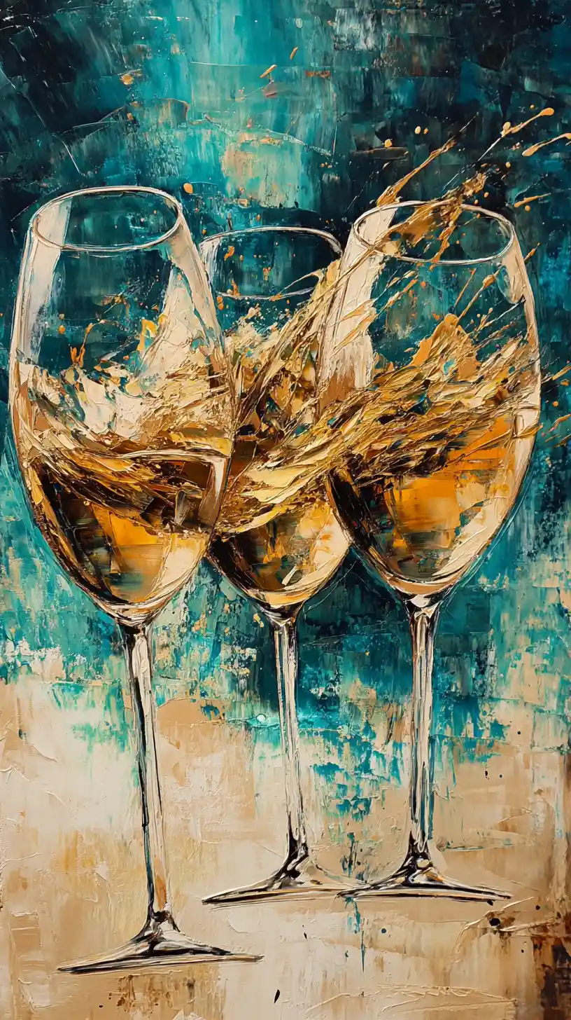 Impressionistic Painting Of Three Splashing Wine Glasses