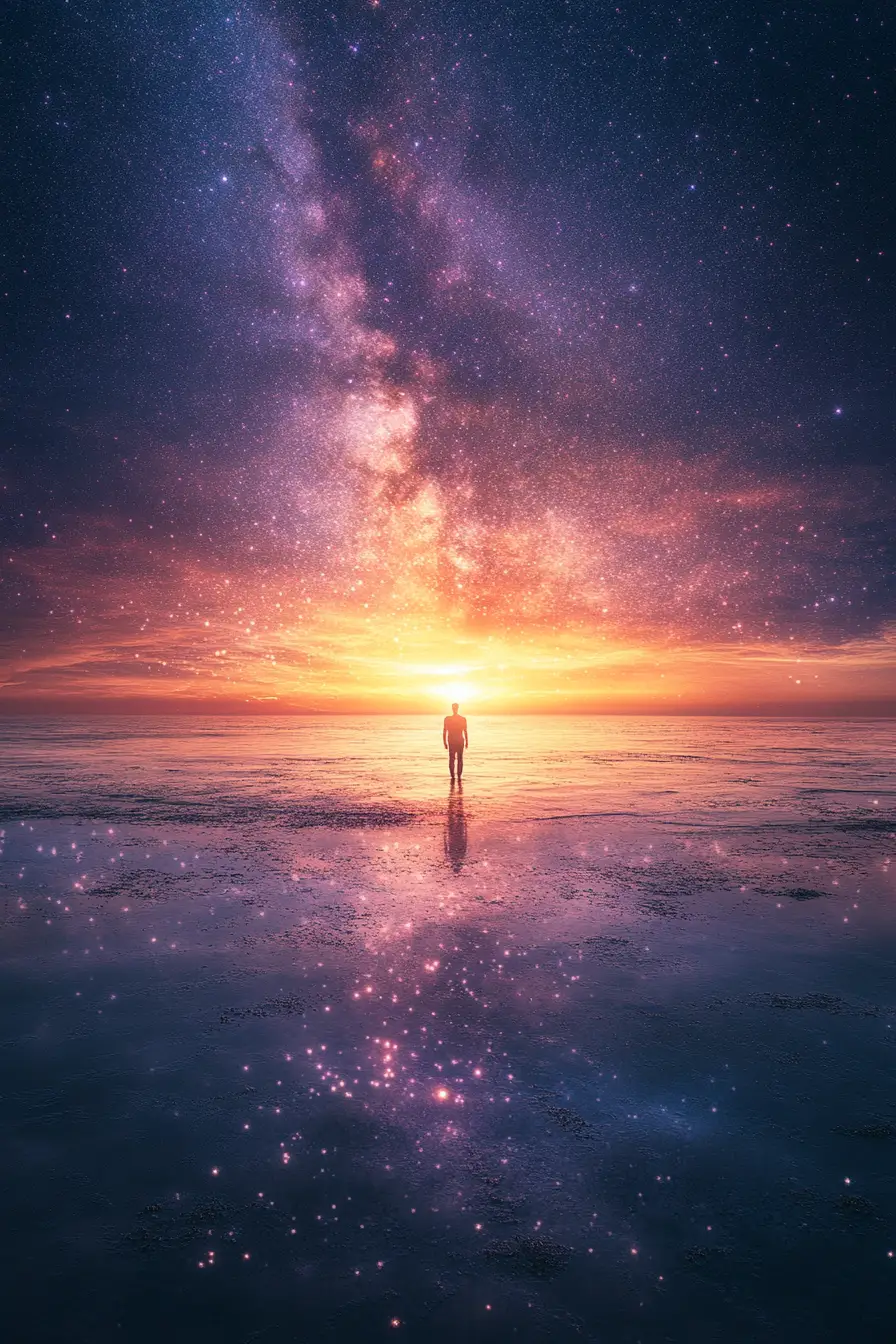 Soft twilight drifting across a calm starry sky