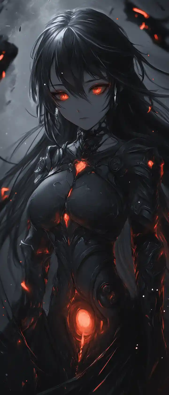 Sad 3D anime girl in glowing armor robe