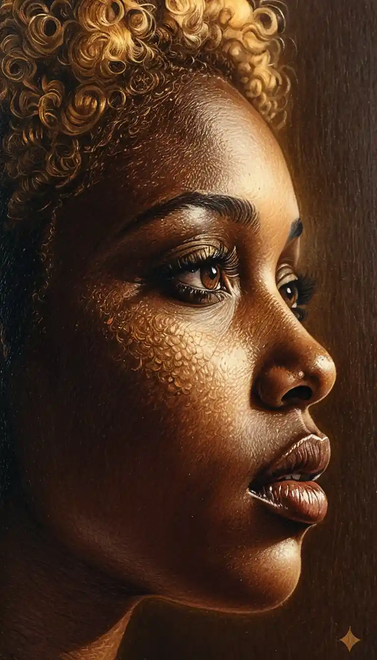 Extreme profile portrait of a young Black woman in blazing light