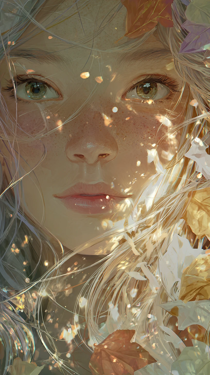 Ethereal anime girl portrait with soft glowing sunlight