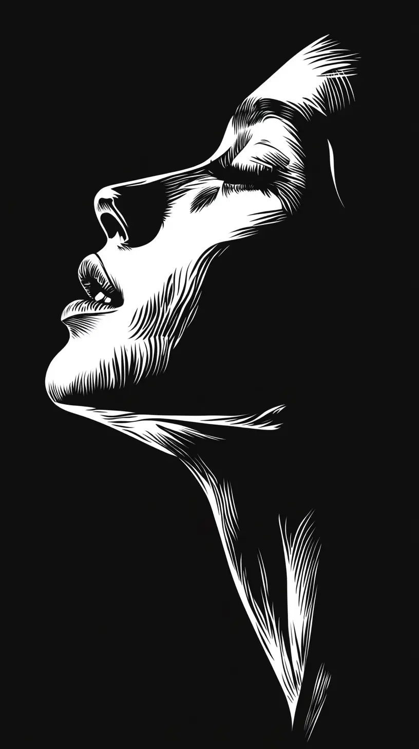 Expressive female profile in bold black and white lines