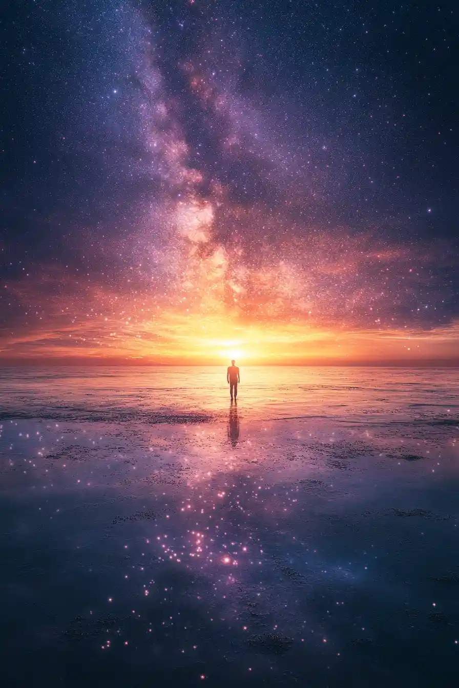 Soft twilight drifting across a calm starry sky