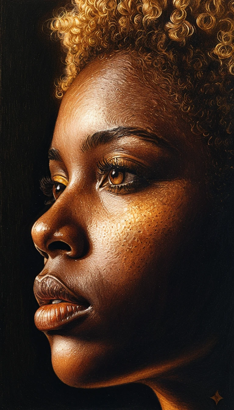 Dramatic profile of a young black woman in blazing light