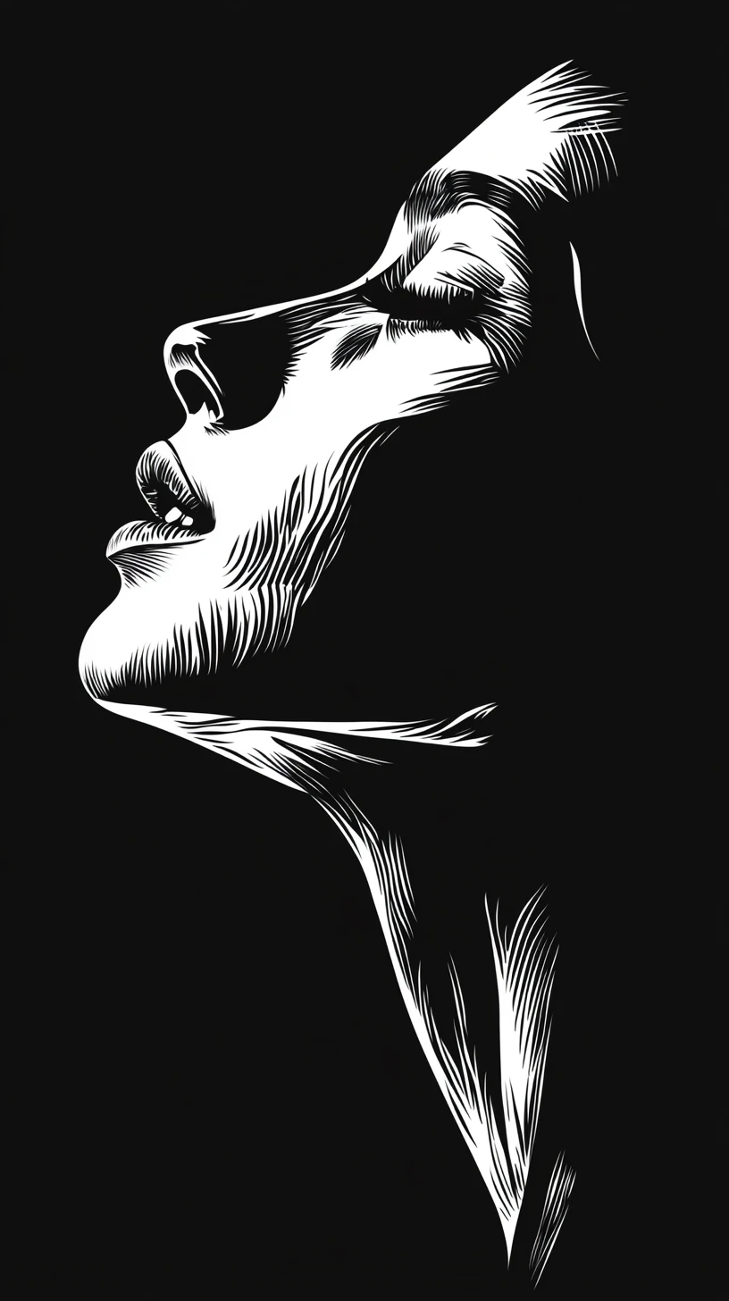 Expressive female profile in bold black and white lines