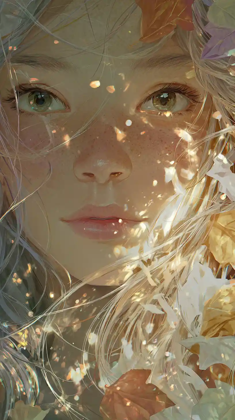 Ethereal anime girl portrait with soft glowing sunlight