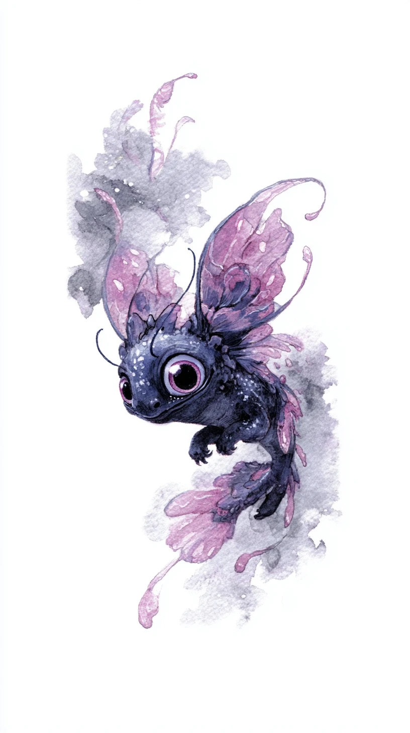 Dreamlike watercolor butterfly with large shining eyes