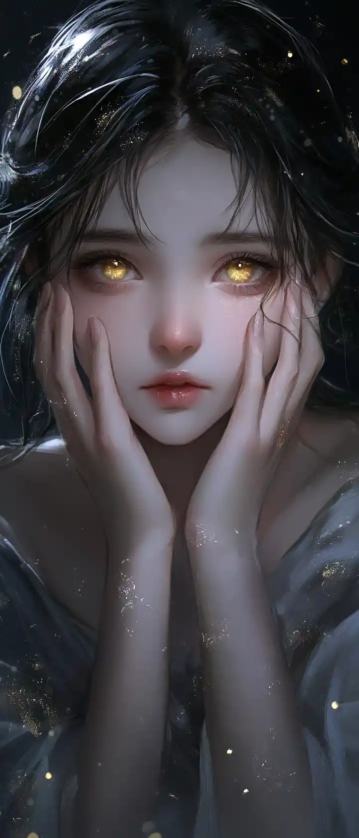Melancholic girl with glowing hair in a dark atmosphere