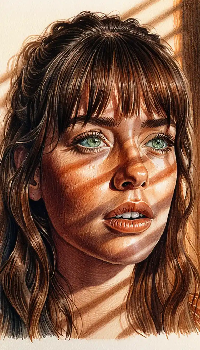 Close up girl portrait in dramatic striped window light