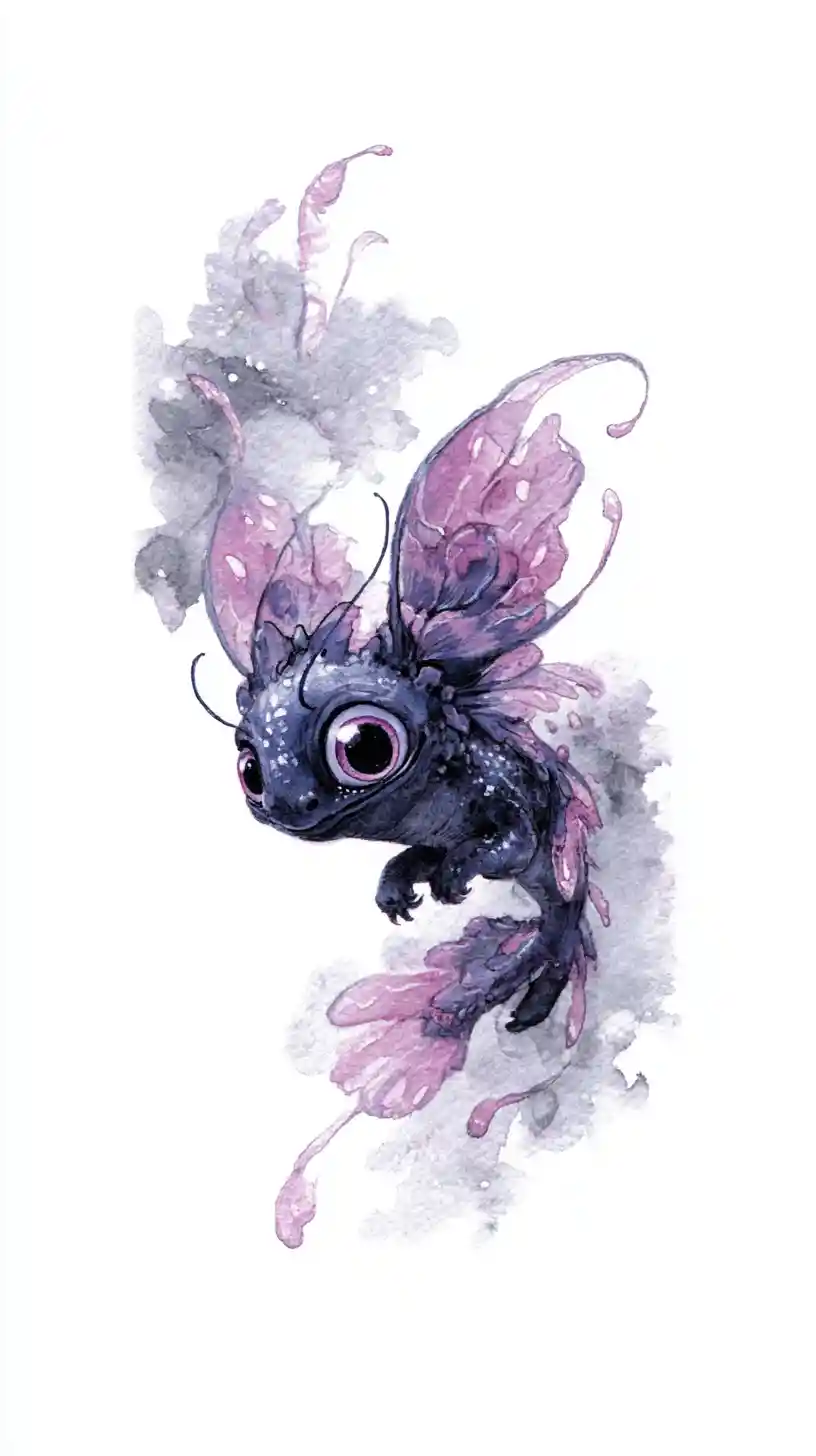 Dreamlike watercolor butterfly with large shining eyes