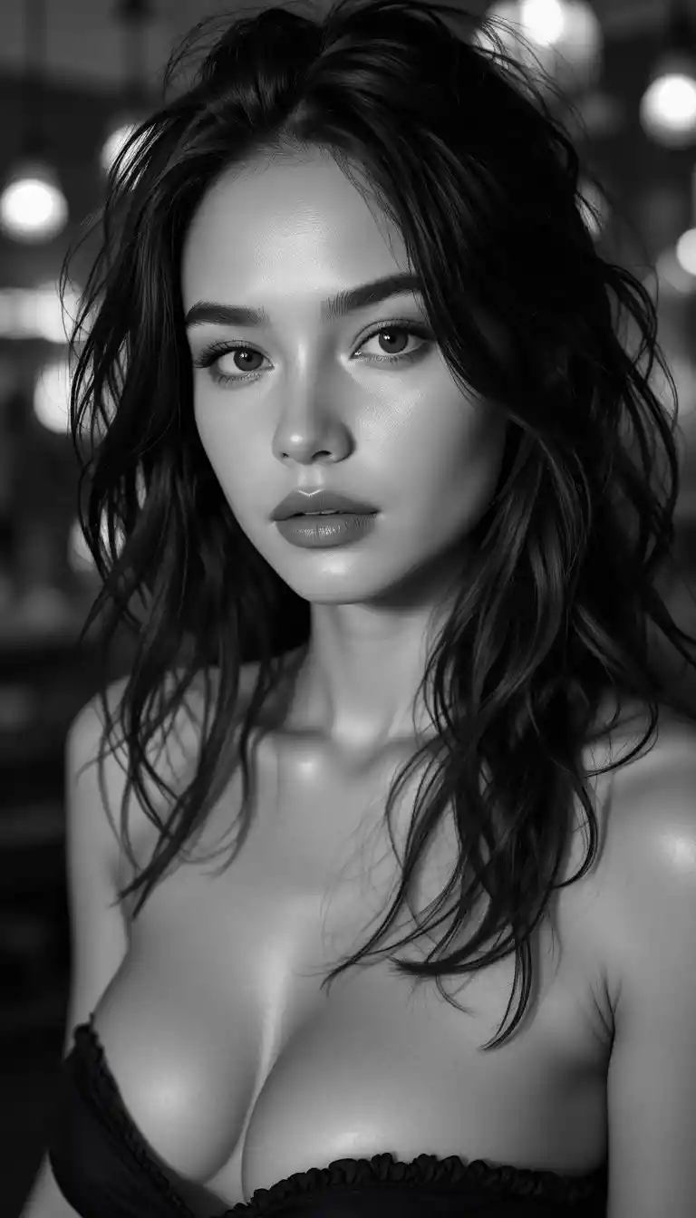 Moody black and white portrait of a woman indoors