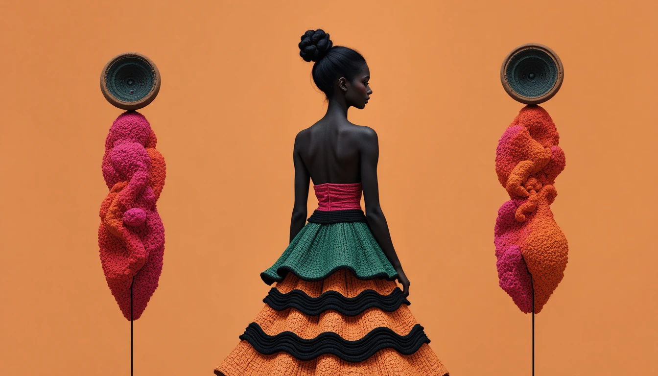 Abstract female silhouette on warm orange textured background