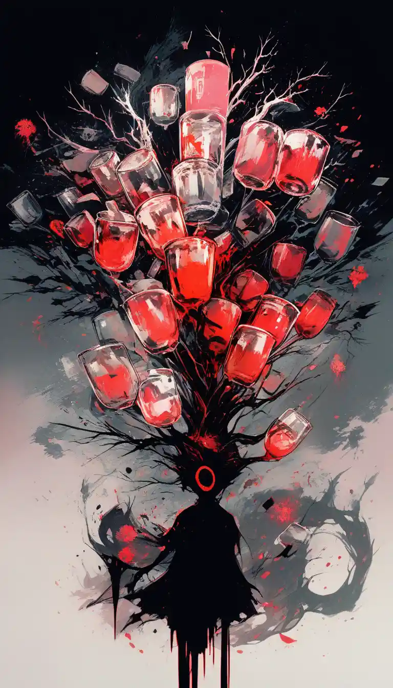 Surreal Shadow Creature Morphing Into Alcohol Tree Silhouette