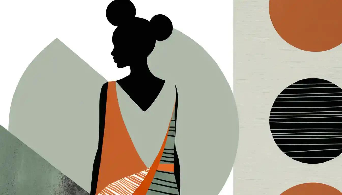 Abstract woman silhouette in layered tribal style dress