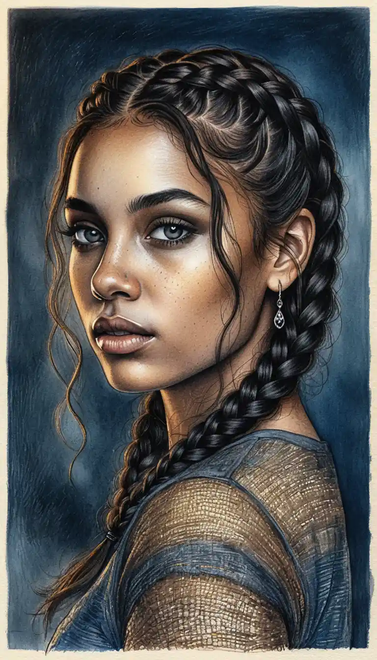 Young woman portrait with braids and dramatic lighting