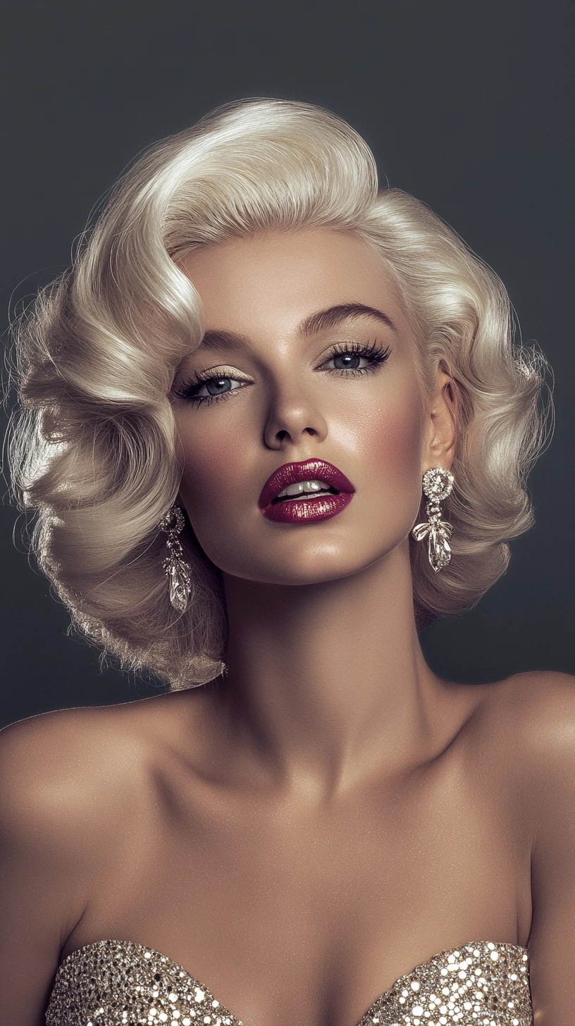 Glamorous platinum blonde woman in close up portrait