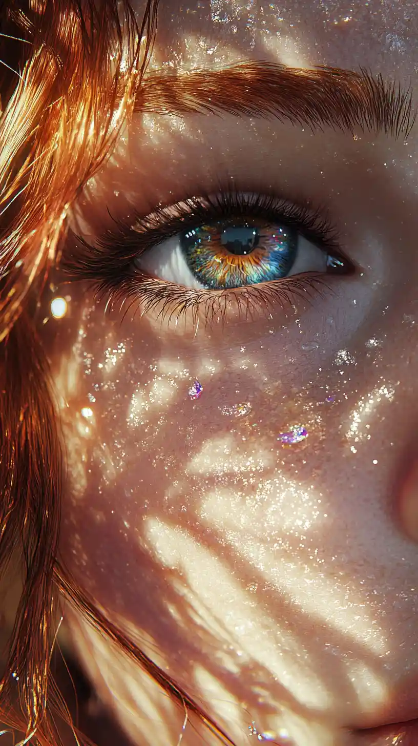 Extreme close up of anime girl with luminous galaxy eye