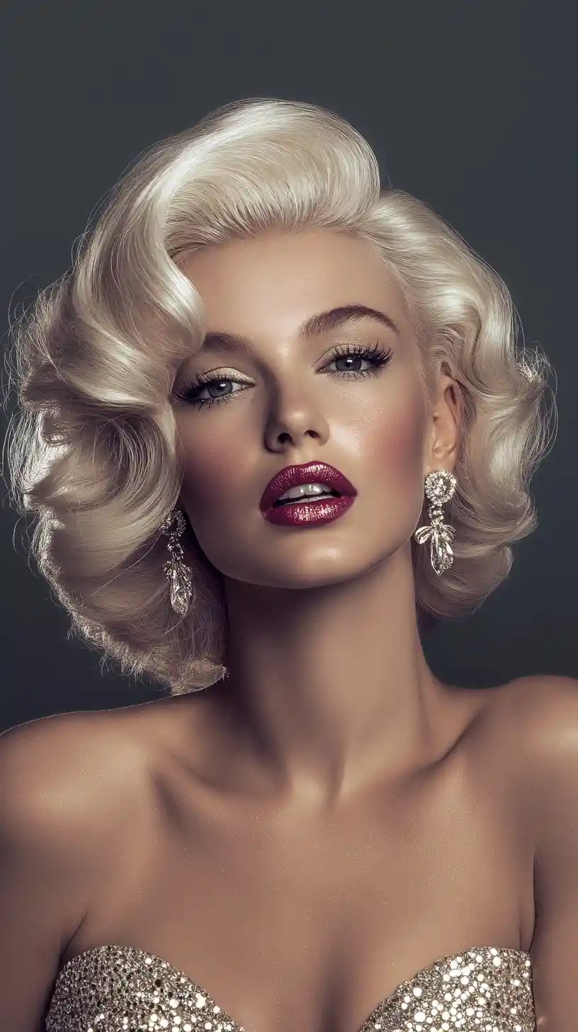 Glamorous platinum blonde woman in close up portrait