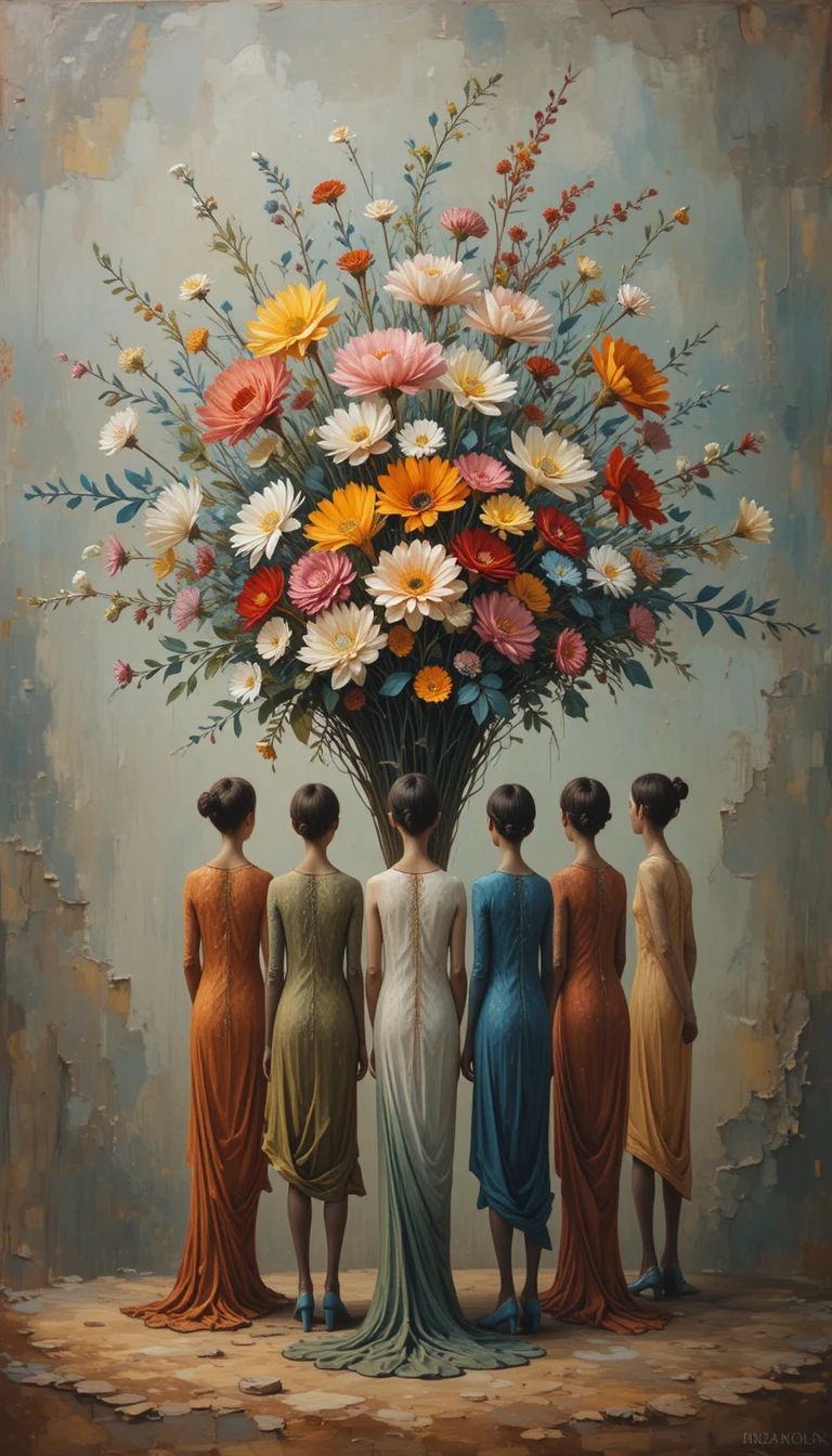Colorful acrylic painting of a simple floral bouquet