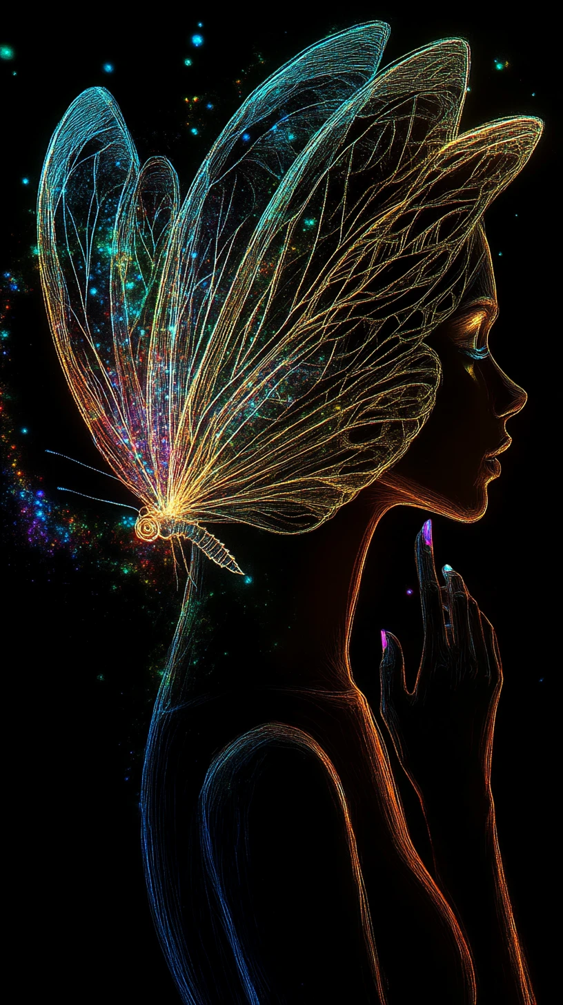 Delicate fairy in profile with glowing dust and wings