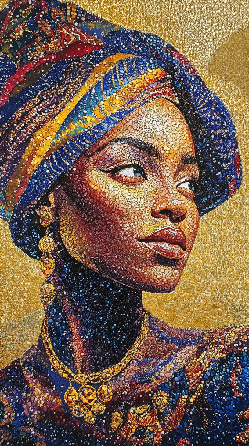 Faceted woman portrait in pointillist dark glass style