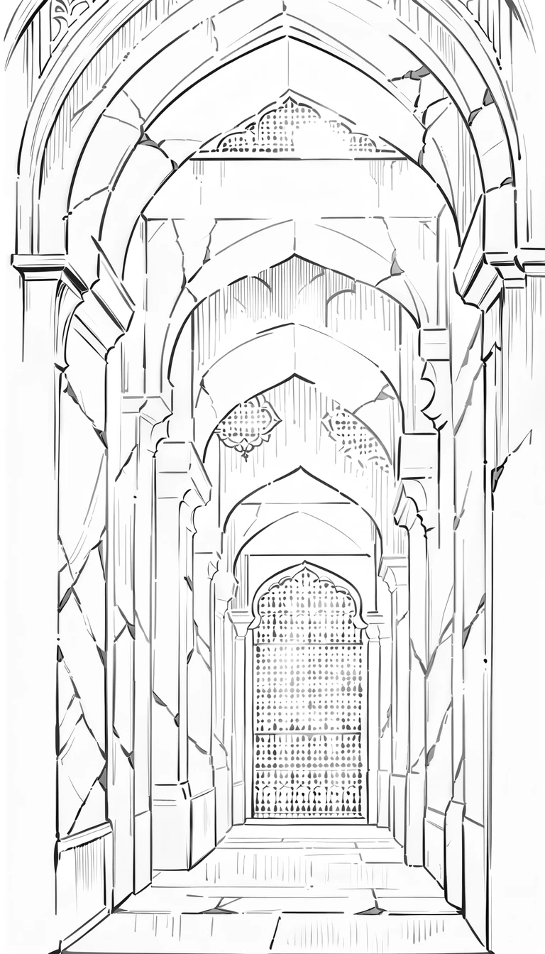 Cinematic view through the arches of Jaipur City Palace
