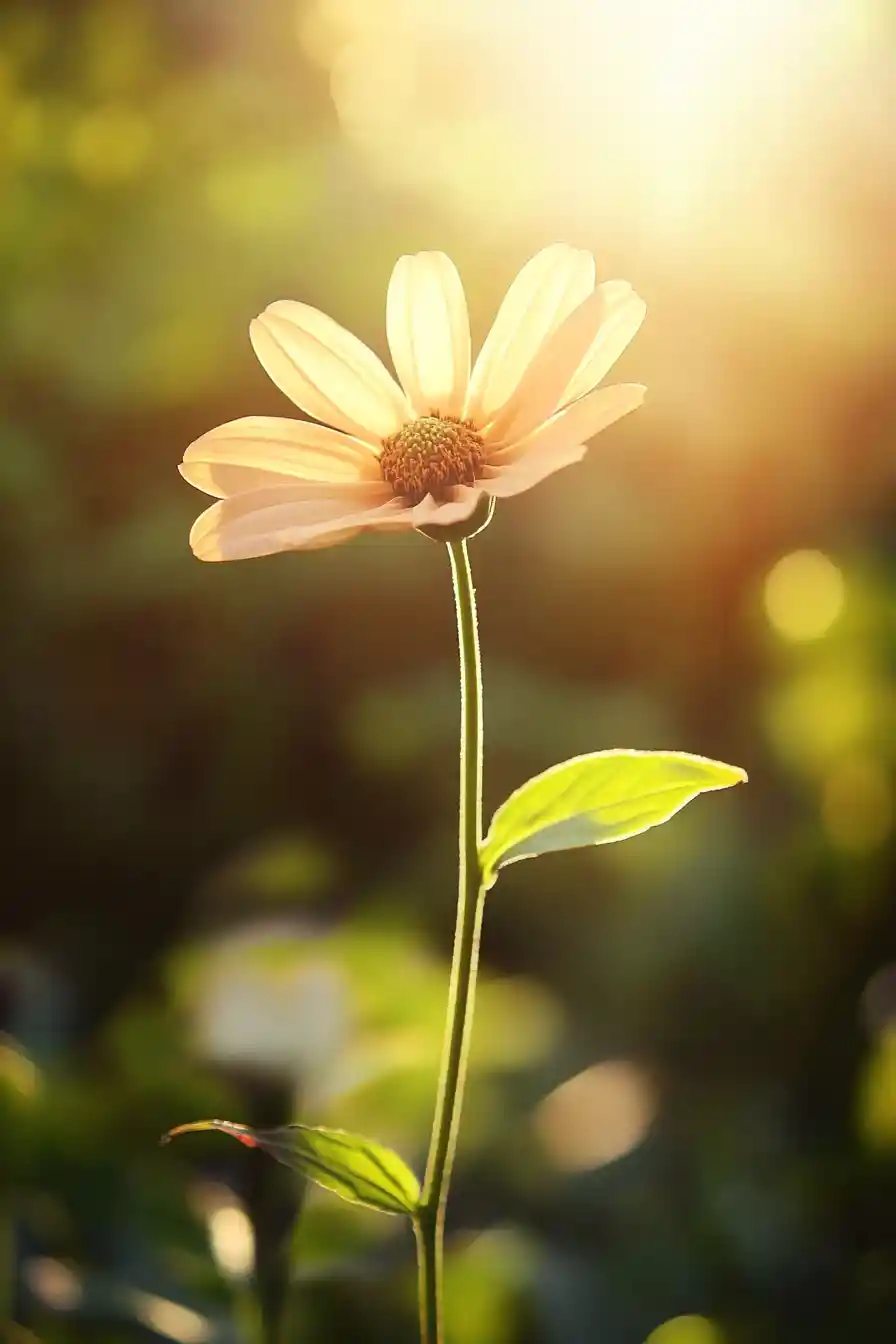 Single flower glowing in warm summer sunlight