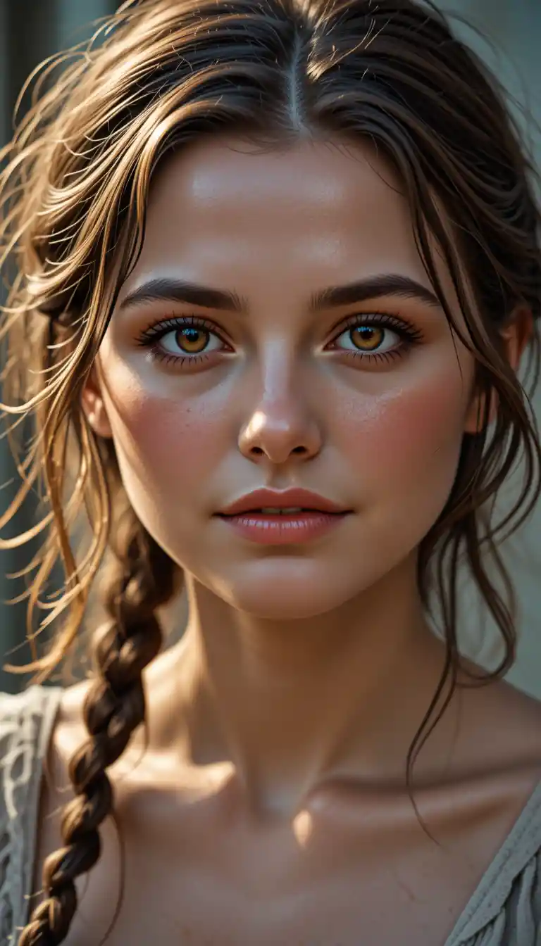 Intimate natural light portrait of a young woman with freckles