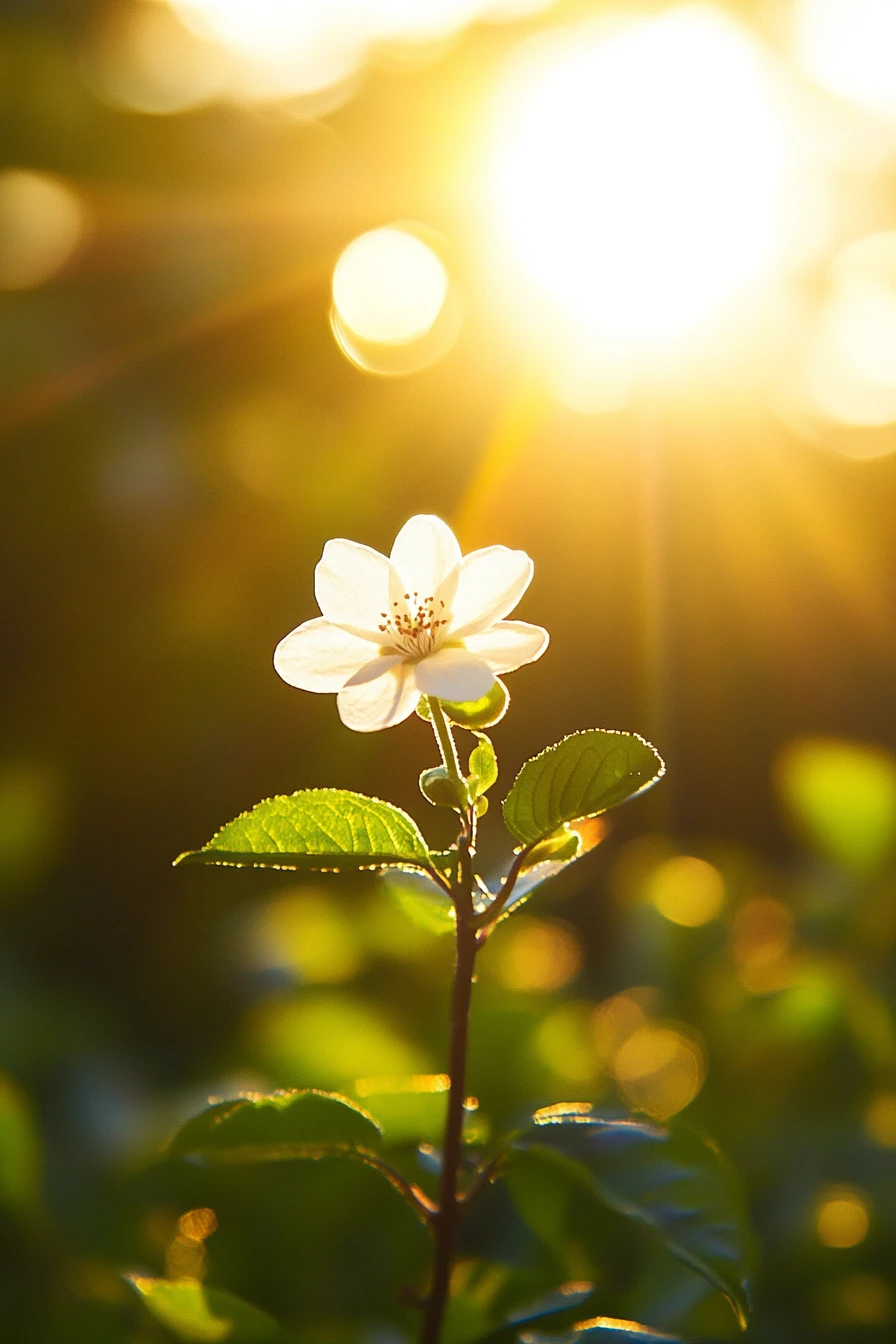 Single flower glowing brightly in warm summer sunlight