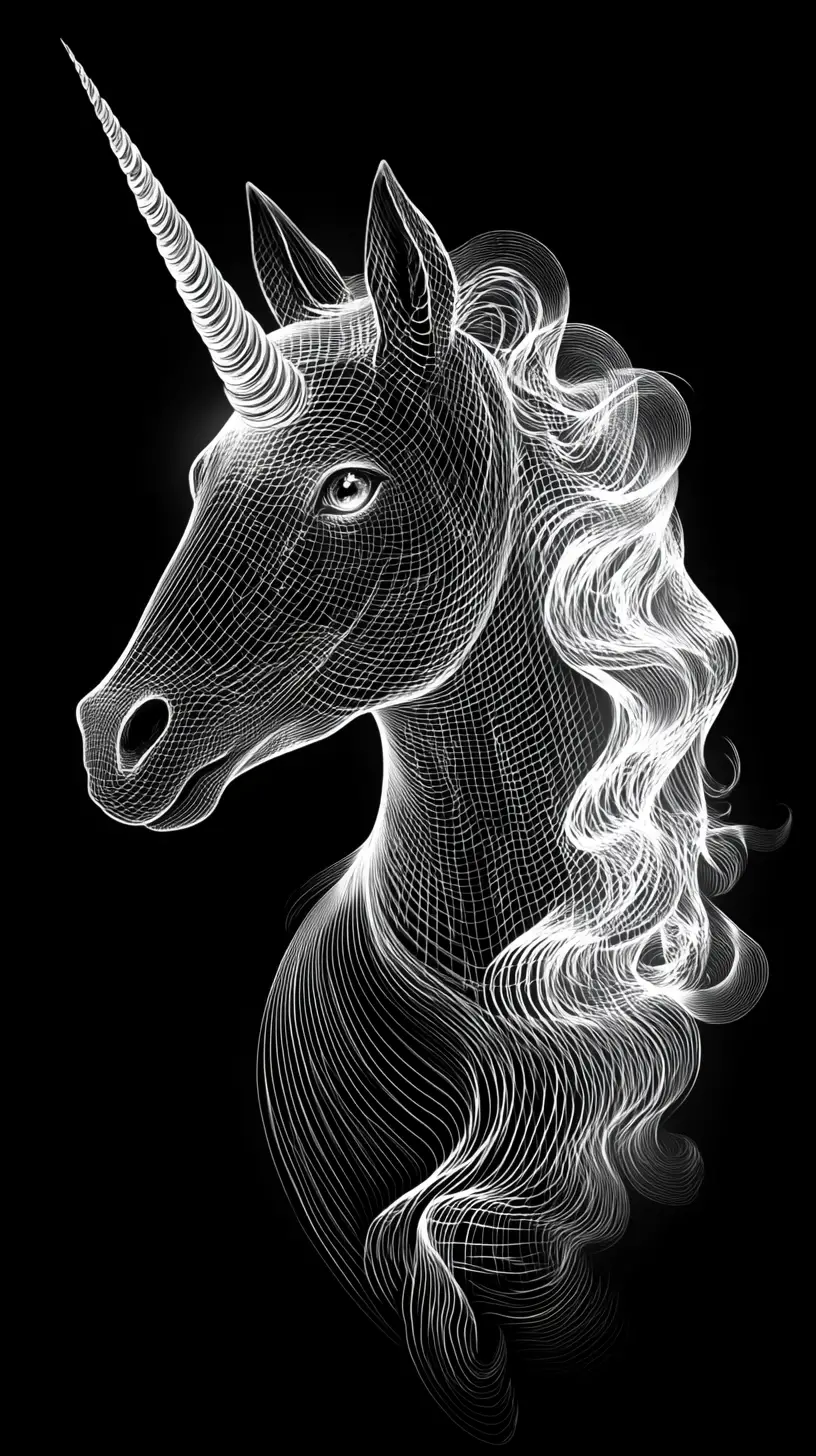 Graceful unicorn profile with glowing horn on black