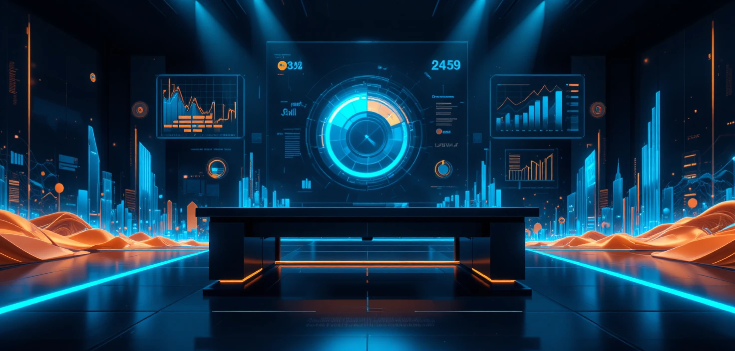 Futuristic corporate banner with holographic financial charts