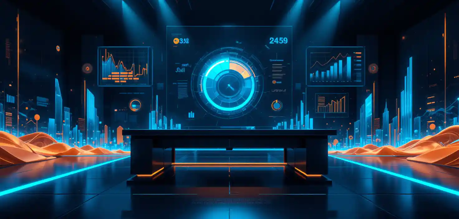 Futuristic corporate banner with holographic financial charts