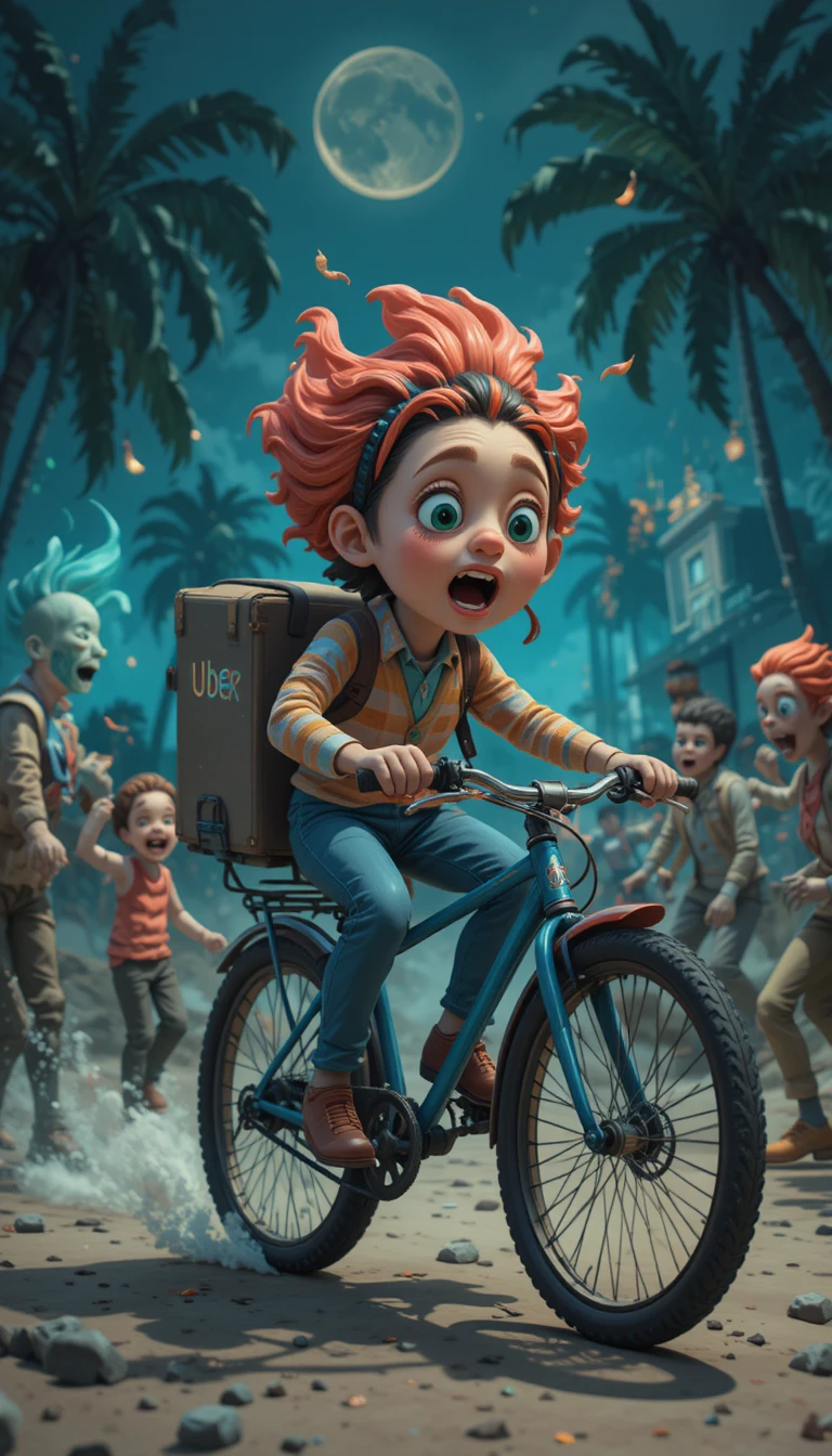 Clay delivery man on bike chased by hungry zombies