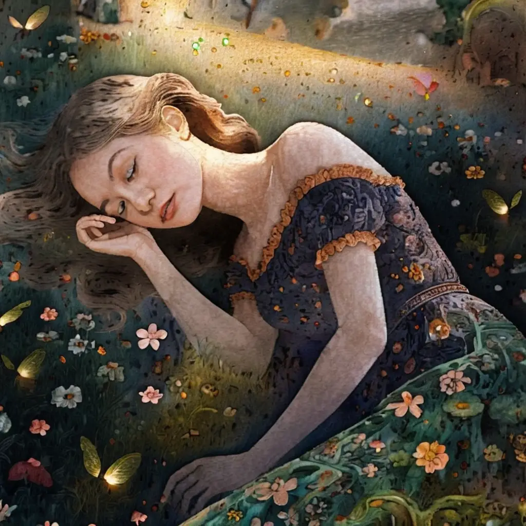 Donna che ammira un fiore su una veranda in luce cinematografica