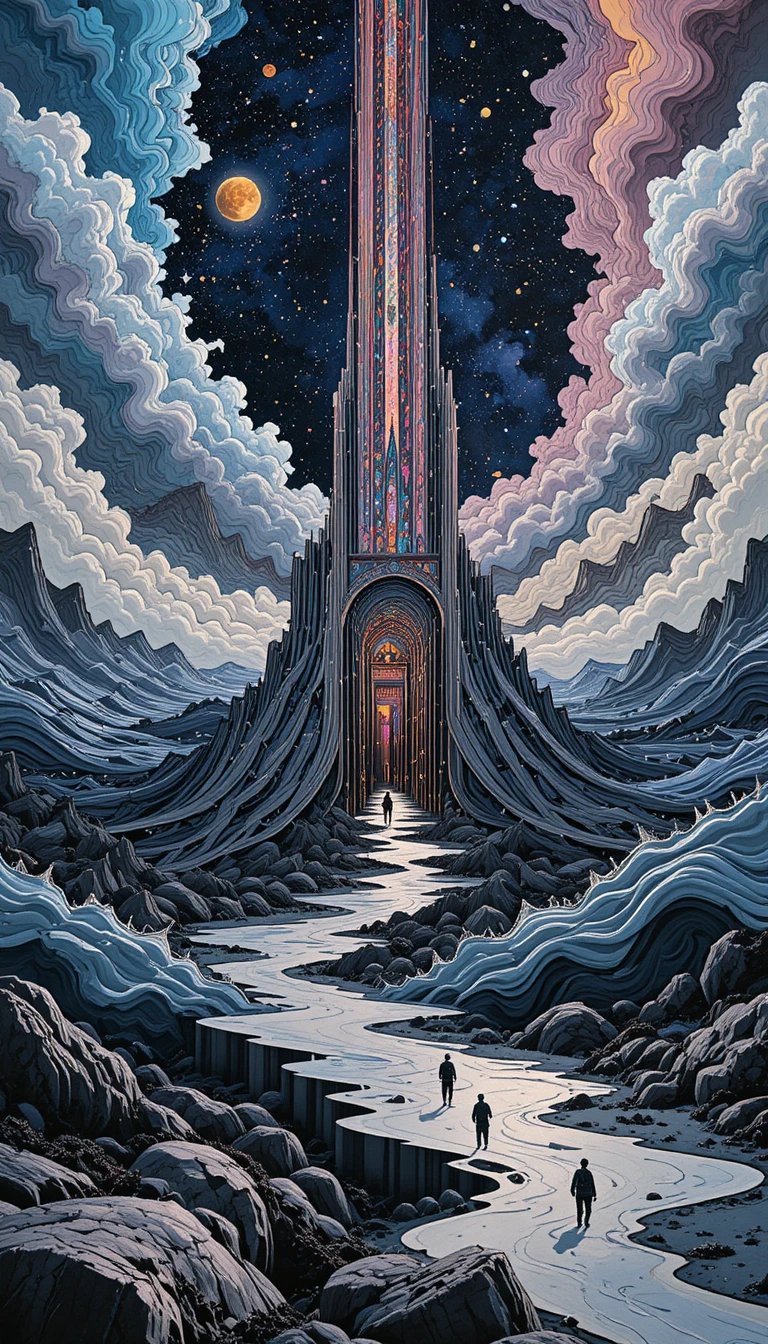 Psychedelic sci fi seascape with surreal space architecture